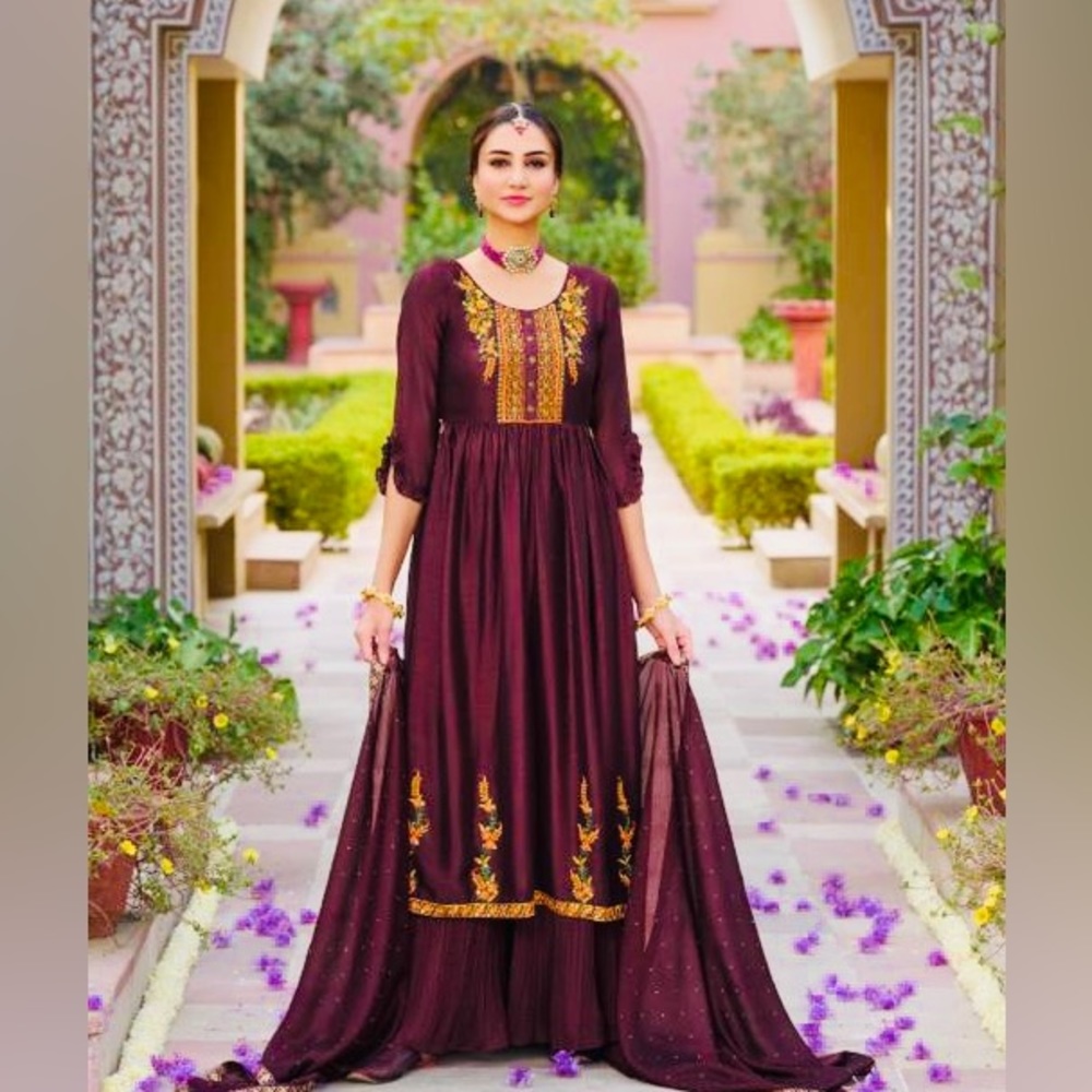 Maroon Nyra cut Sharara Set size 38